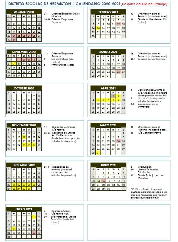 School Calendar in Spanish
